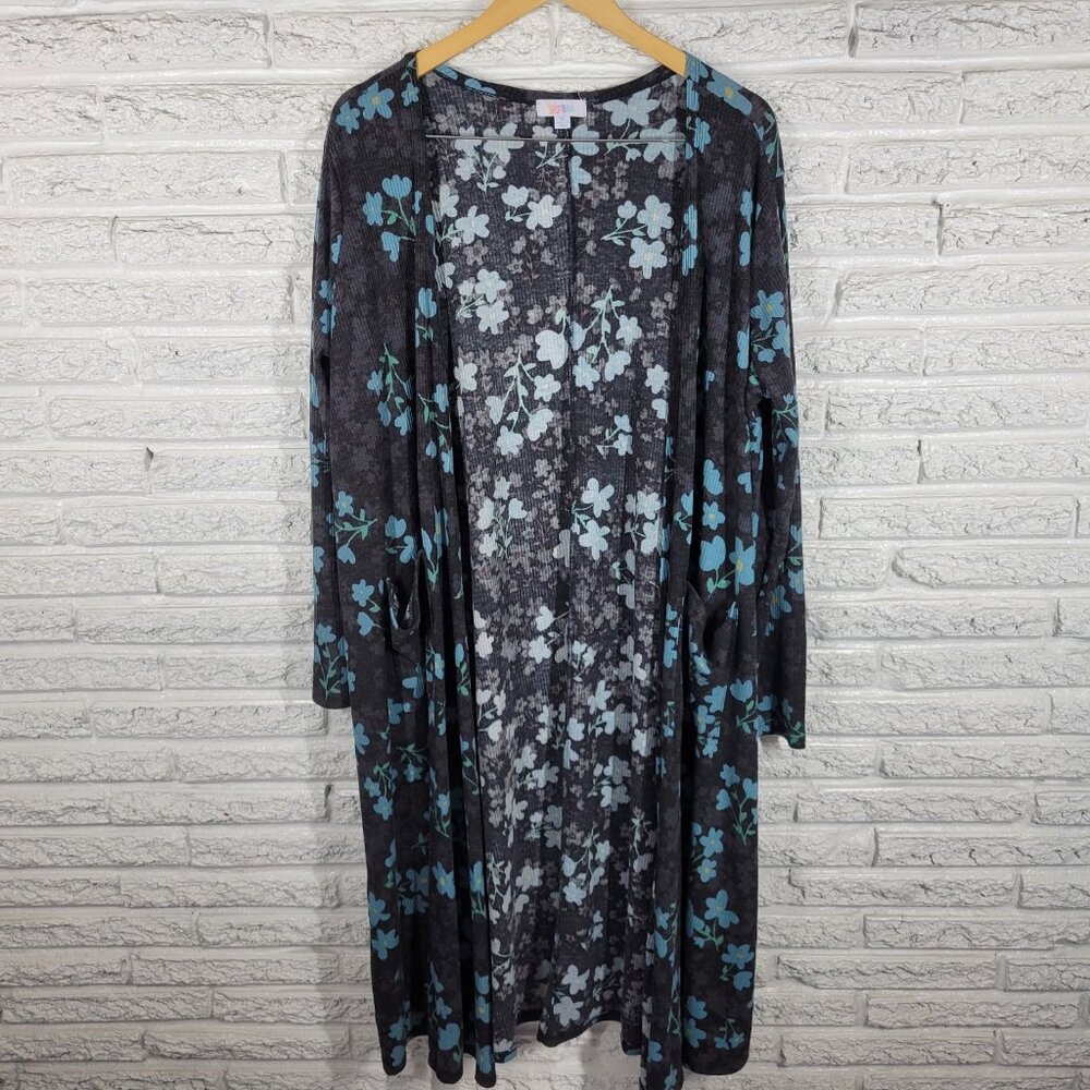 Lularoe Womens Top Extra Large Cardigan Open Blue Floral‎ Pockets FLO263E